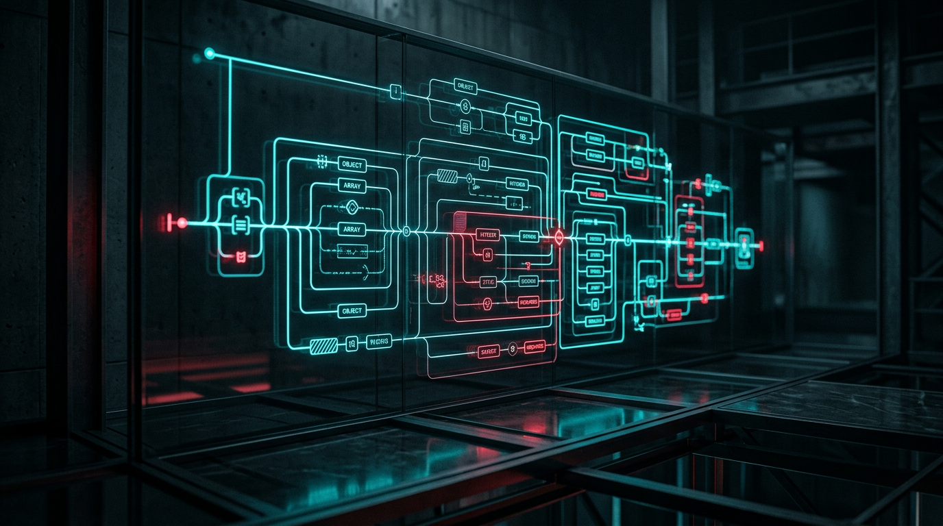 Abstract blueprint representing strict JSON data schema validation and database fields