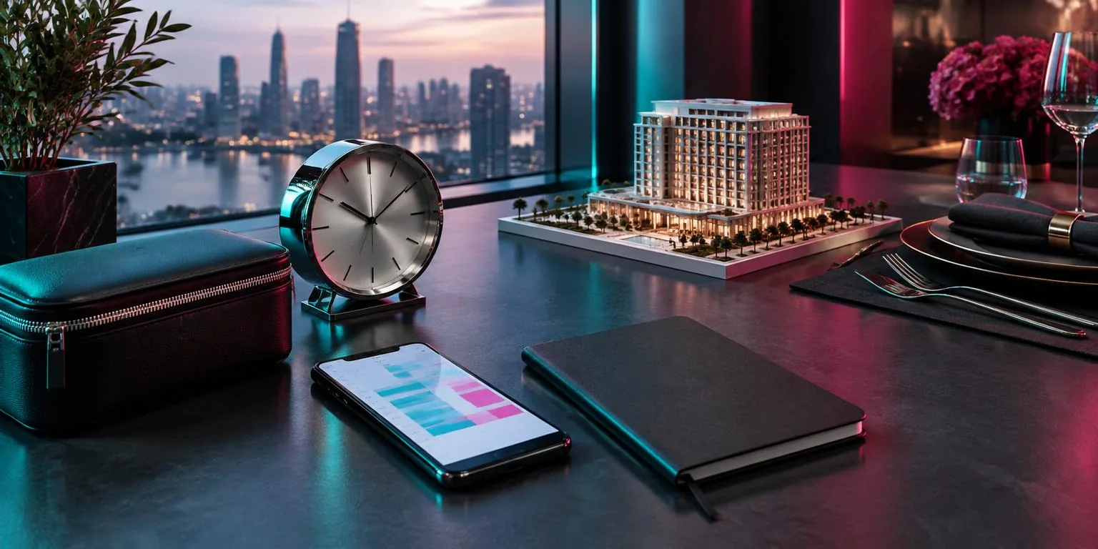 Calendar, travel and reservation details organized on an executive desk